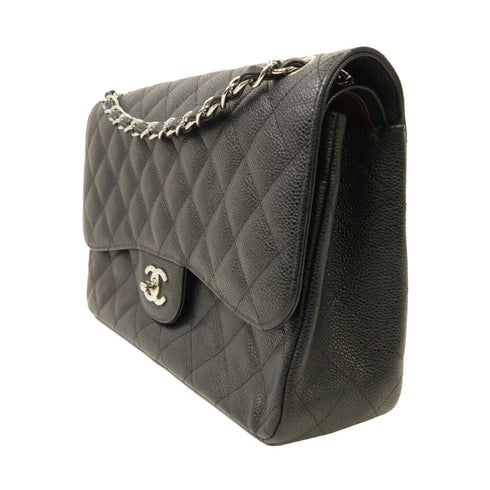 CHANEL Quilted CC SHW Classic Jumbo Chain Shoulder Bag A58600 Caviar Black v1