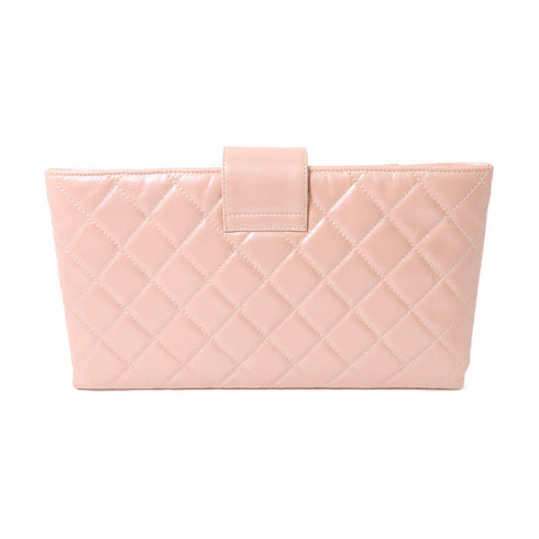 CHANEL Quilted CC SHW Clutch Bag Calfskin Leather Pink