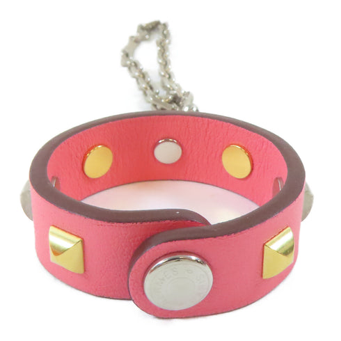 HERMES Rivale Glove Clip Swift Leather Metal Pink Silver Gold