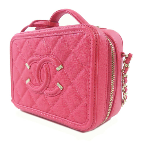 CHANEL Quilted CC GHW Vanity Case 2 Way Shoulder Handbag Caviar Leather Pink