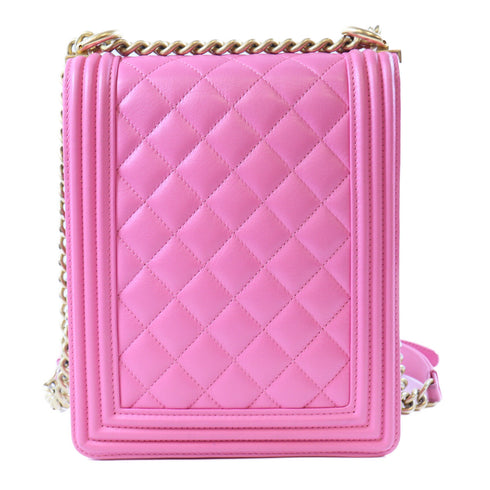 CHANEL CC GHW Le Boy Shoulder Bag Lambskin Leather Pink