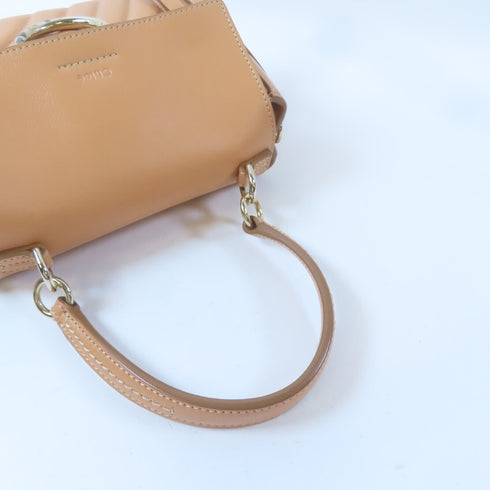 Chloe GHW 2 Way Shoulder Bag Handbag Calfskin Leather Apricot Color