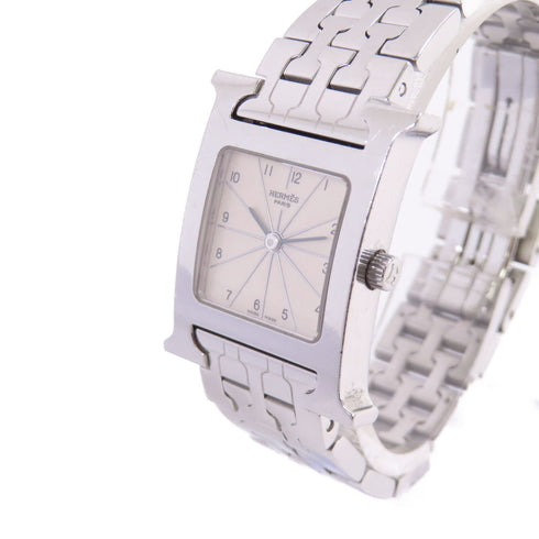 HERMES SHW Medium Heure H Quartz Watch Stainless Steel White