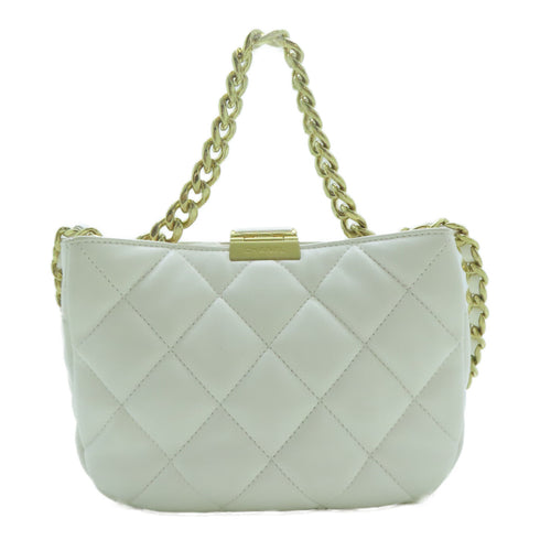 CHANEL Quilted CC GHW Coco Mark 2way Chain Shoulder Bag Lambskin Leather White