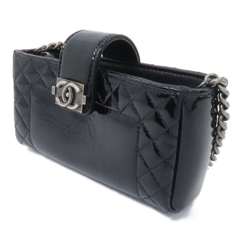 CHANEL CC SHW Chain Shoulder Bag Crossbody Patent Leather Black