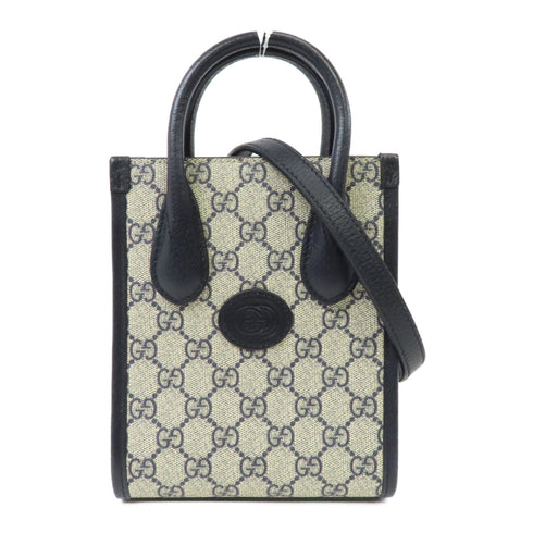 GUCCI GG SHW Mini Tote 2way Shoulder Bag 671623 Coated Canvas Blue Beige