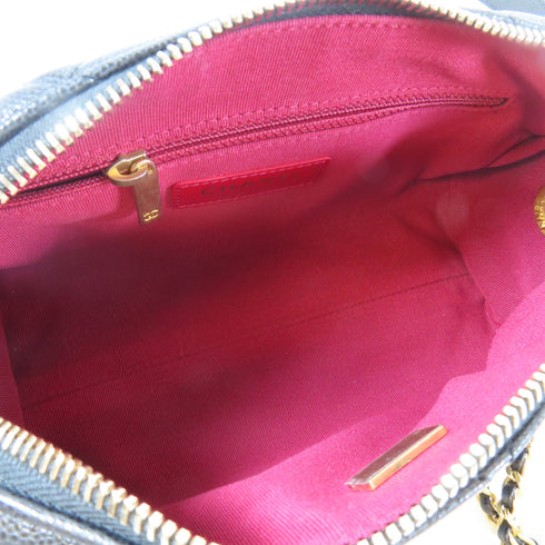 CHANEL Quilted CC GHW Coin Boston Shoulder Bag Caviar Leather Black