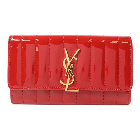SAINT LAURENT YSL GHW Long Wallet 539972 Patent Leather Red