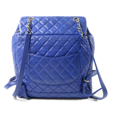 CHANEL Quilted CC SHW Backpack Rucksack Lambskin Leather Blue