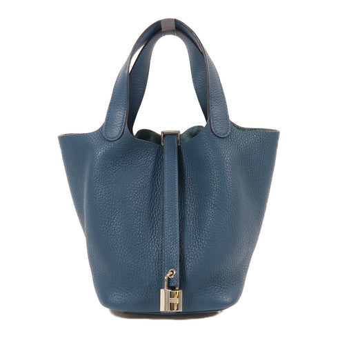 HERMES PHW Picotin PM Hand Bag/Bucket Tote Bag Clemence Leather Colvert