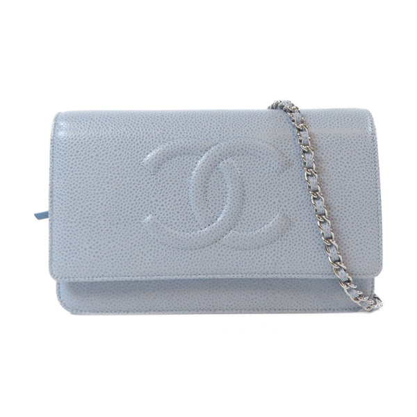 CHANEL CC SHW WOC Wallet On Chain Shoulder Bag Caviar Leather Blue