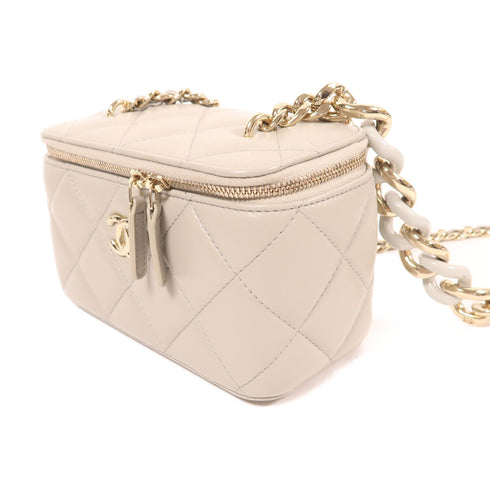 CHANEL CC GHW Vanity Case Chain Shoulder Bag Lambskin Leather Grey