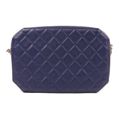 CHANEL CC GHW Chain Shoulder Bag Calfskin Leather Blue v2