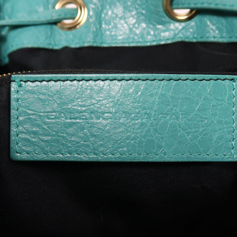 BALENCIAGA GHW Giant Pom Pom 2 Way Shoulder Bag Handbag Calfskin Leather Green