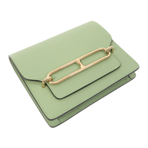 HERMES GHW Roulis Slim Wallet Evercolor Leather Vert Criquet Green
