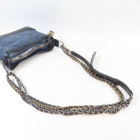 CHANEL Quilted CC Gabrielle Chain Shoulder Bag Calfskin Leather Black Navy