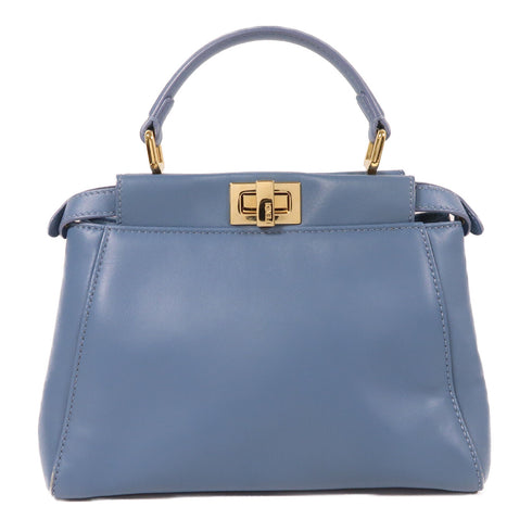 FENDI GHW Peekaboo Mini 2 Way Shoulder Bag 8BN244 Calfskin Leather Blue