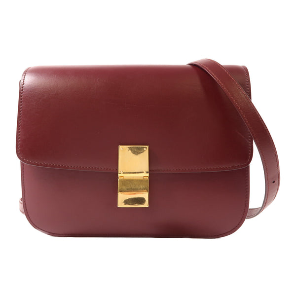 CELINE GHW Classic Box Shoulder Bag Calfksin Leather Red
