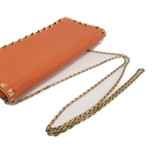 Valentino GHW Chain Shoulder Bag Calfskin Leather Orange Pink