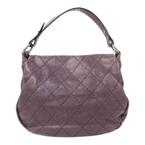 CHANEL Quilted CC SHW Shoulder Bag Calfskin Leather Purple