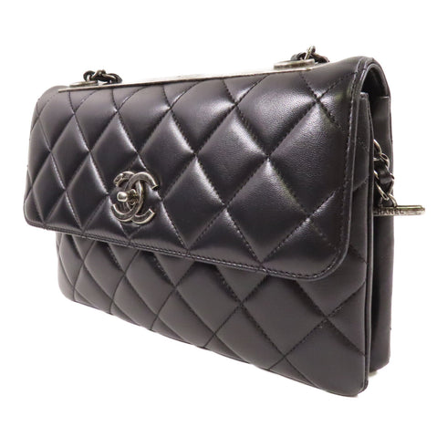 CHANEL CC Chain Shoulder Bag Lambskin Leather Black
