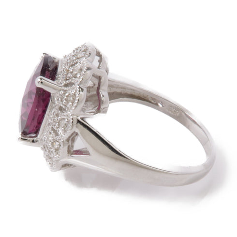 JEWELRY Garnet Diamond Ring 18K White Gold US#6.5