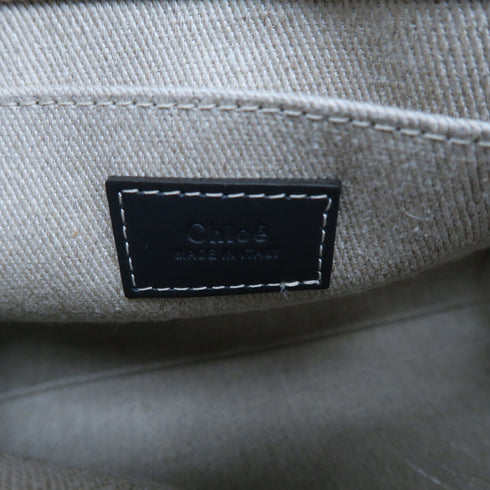 Chloe GHW Mini Woody Tote 2 Way Shoulder Bag Calfskin Leather Canvas Beige Black