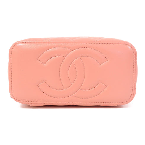 CHANEL Quilted CC GHW 2 Way Chain Shoulder Vanity Case Lambskin Leather Pink