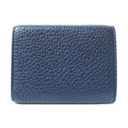 FENDI SHW Trifold Wallet Calfskin Leather Blue