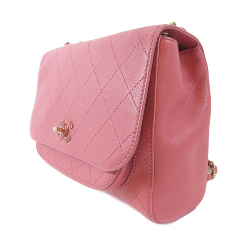 CHANEL Quilted CC GHW Chain Shoulder Handbag Calfskin Leather Pink
