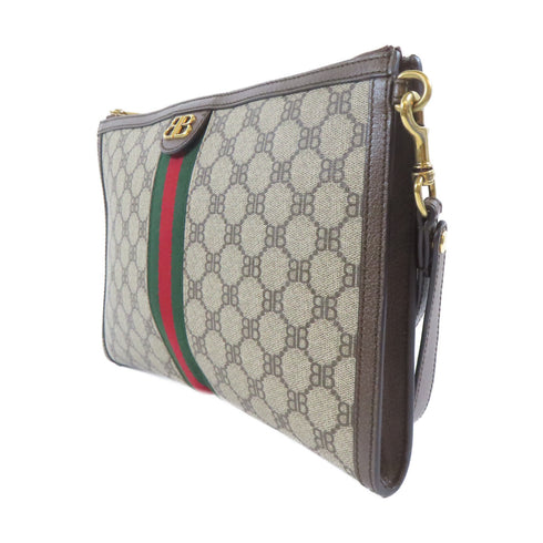 BALENCIAGA GHW Balenciaga x Gucci Pouch Clutch Bag 680382 Coated Canvas Brown