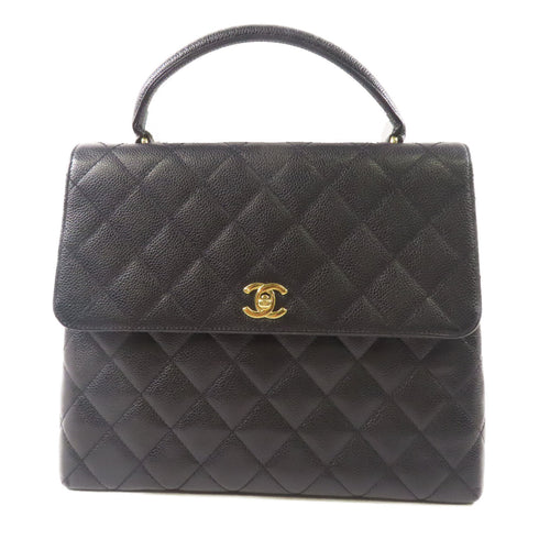 CHANEL CC GHW Vintage Top Handle Bag Handbag Calfskin Leather Black