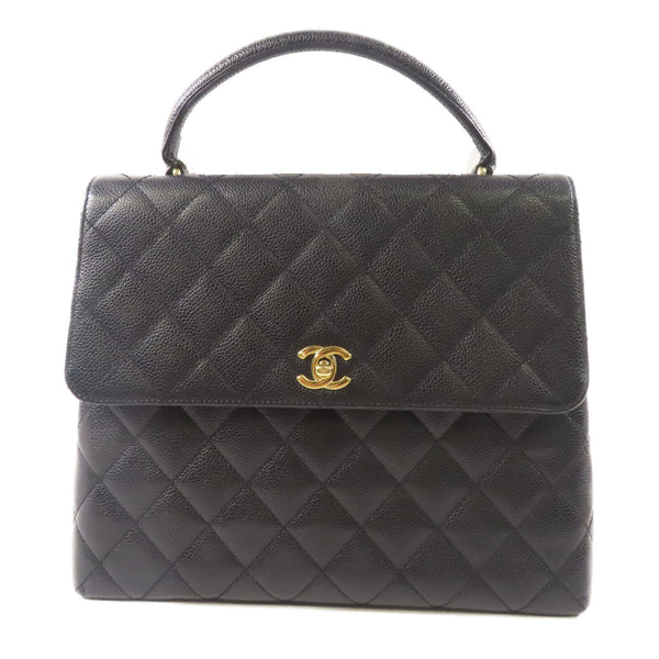 CHANEL CC GHW Vintage Top Handle Bag Handbag Calfskin Leather Black