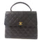 CHANEL CC GHW Vintage Top Handle Bag Handbag Calfskin Leather Black