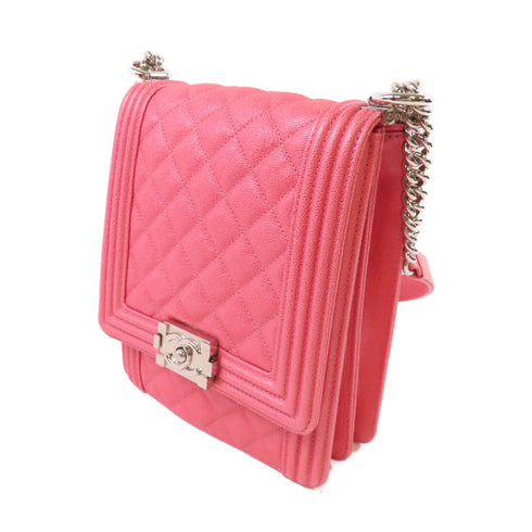 CHANEL Quilted SHW CC North South Chevron Le Boy Shoulder Bag Caviar Leather Pink