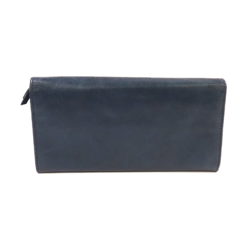 BALENCIAGA City Long Wallet Lambskin Leather Dark Blue