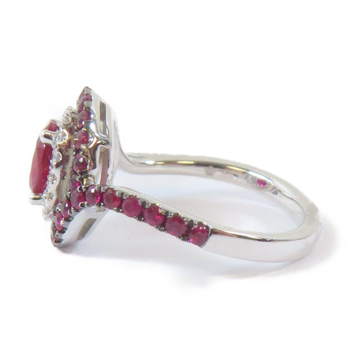 FINE JEWELRY 0.79ct/0.65ct Ruby 0.14ct Diamond Ring 18K White Gold US#6