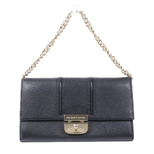 Kate Spade GHW Wallet On Chain Calfskin Leather Black
