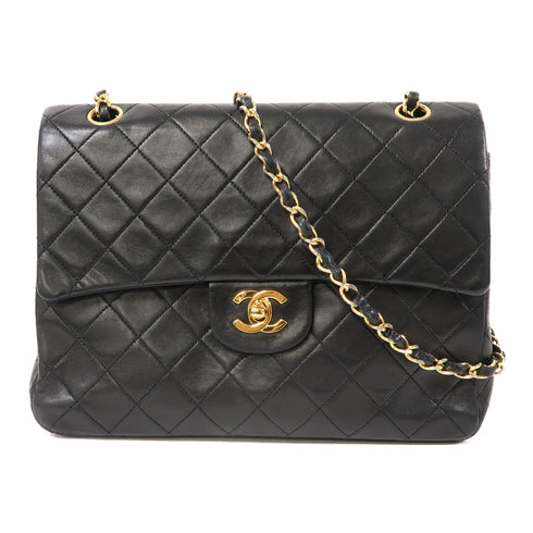 CHANEL Quilted CC GHW Chain Shoulder Bag Lambskin Leather Black v1