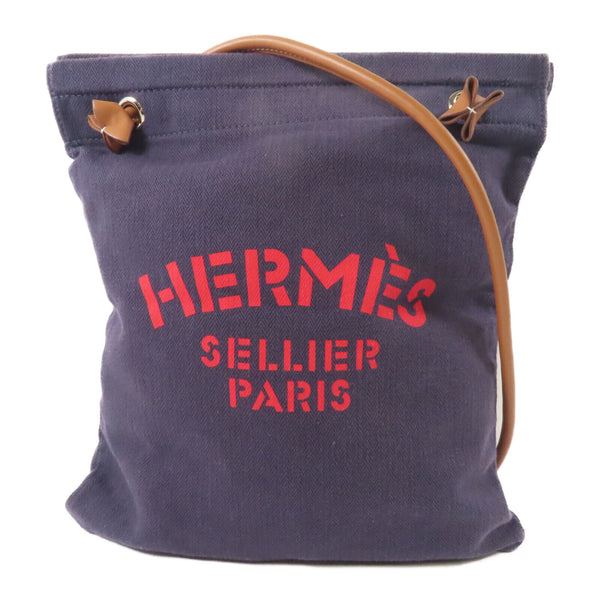HERMES PHW Aline Shoulder Bag Cotton/Calfskin Leather Navy