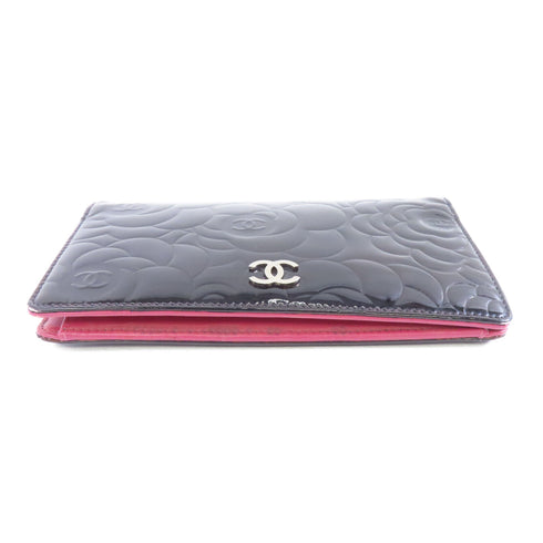 CHANEL CC SHW Long Wallet Patent Leather Black Pink