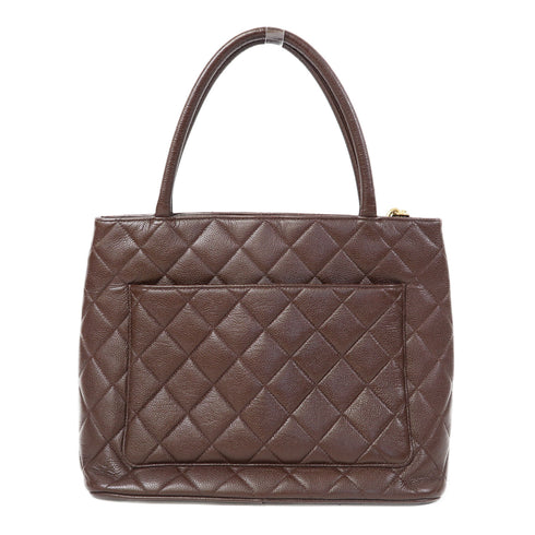 CHANEL Quilted CC GHW Vintage Hand Bag Calfskin Leather Brown