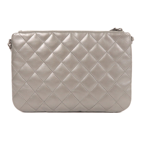 CHANEL CC Chain Shoulder Bag Lambskin Leather Silver