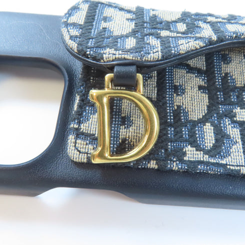 Christian Dior CD GHW Phone Case Canvas Calfskin Leather Blue Black