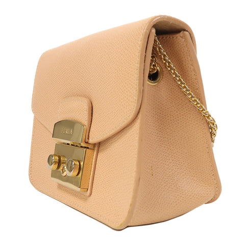 Furla GHW Chain Shoulder Bag Calfskin Leather Pink