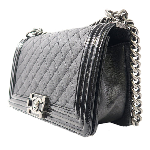 CHANEL Quilted CC SHW Chanel Boy Chain Shoulder Bag Calfskin Leather Black