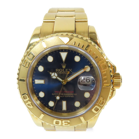 ROLEX Yacht Master Automatic Watch #16628 18K Yellow Gold Navy