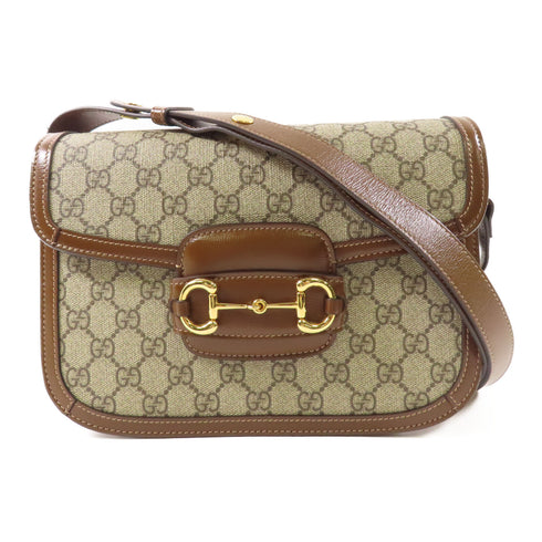 GUCCI GG GHW Horsebit 1955 2 Way Bag 602204 Coated Canvas Brown