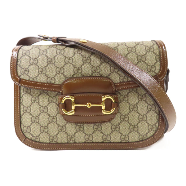 GUCCI GG GHW Horsebit 1955 2 Way Bag 602204 Coated Canvas Brown