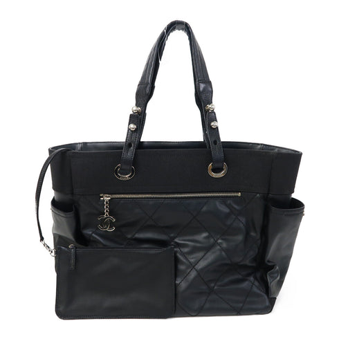 CHANEL Quilted CC SHW Biarritz Tote Bag MM Handbag Coated Canvas Black